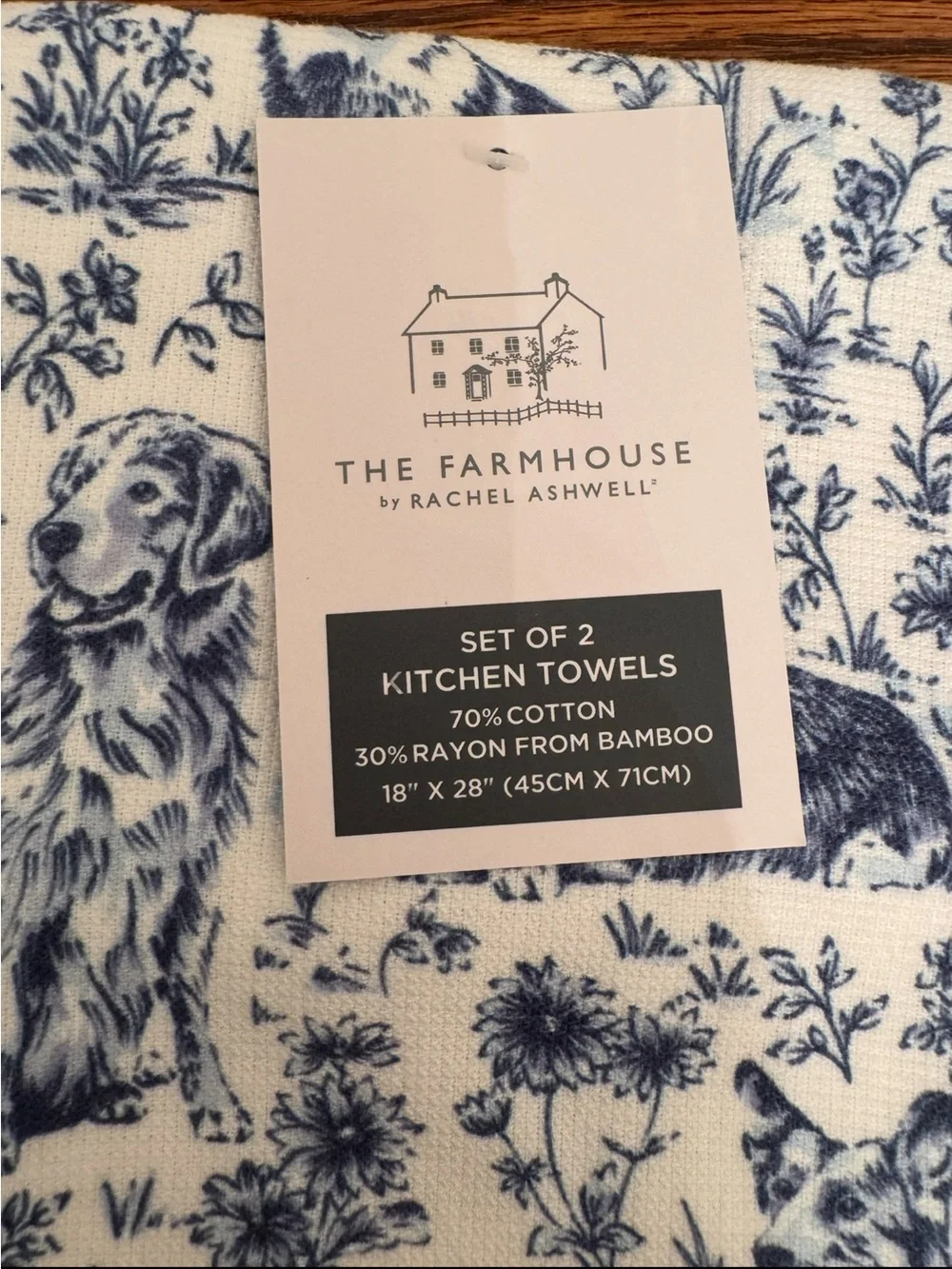 The Farmhouse by Rachel Ashwell Dog Toile Kitchen Towels Set/2 Bamboo Cotton NWT